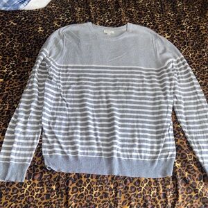 Sonoma Light Gray and White Striped Crewneck Sweater